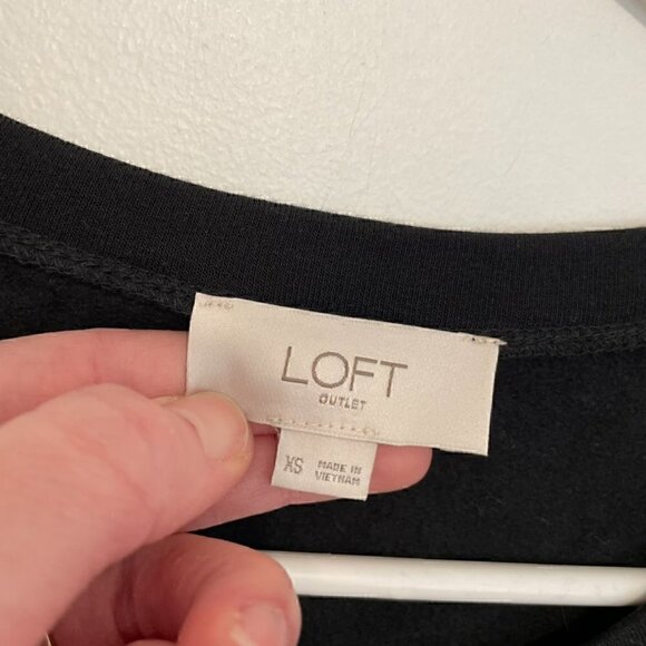 ANN TAYLOR LOFT Outlet Solid Black Cuffed Short Sleeve Drawstring Waist Dress XS - Picture 7 of 14